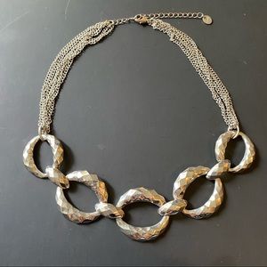 Multi-Chain silver tone Shiny Textured oversized Link statement Necklace